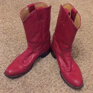 Red Leather Justin Roper Boots Womens 9 narrow
